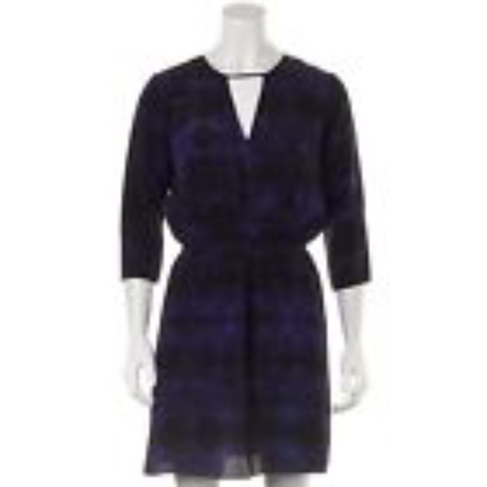 PARKER Purple Blue Black Abstract Print Silk V-Nec